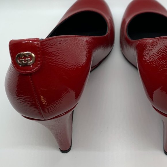 Gucci Shoes - New! Gucci Dark Red Patent Wedge 38.5
